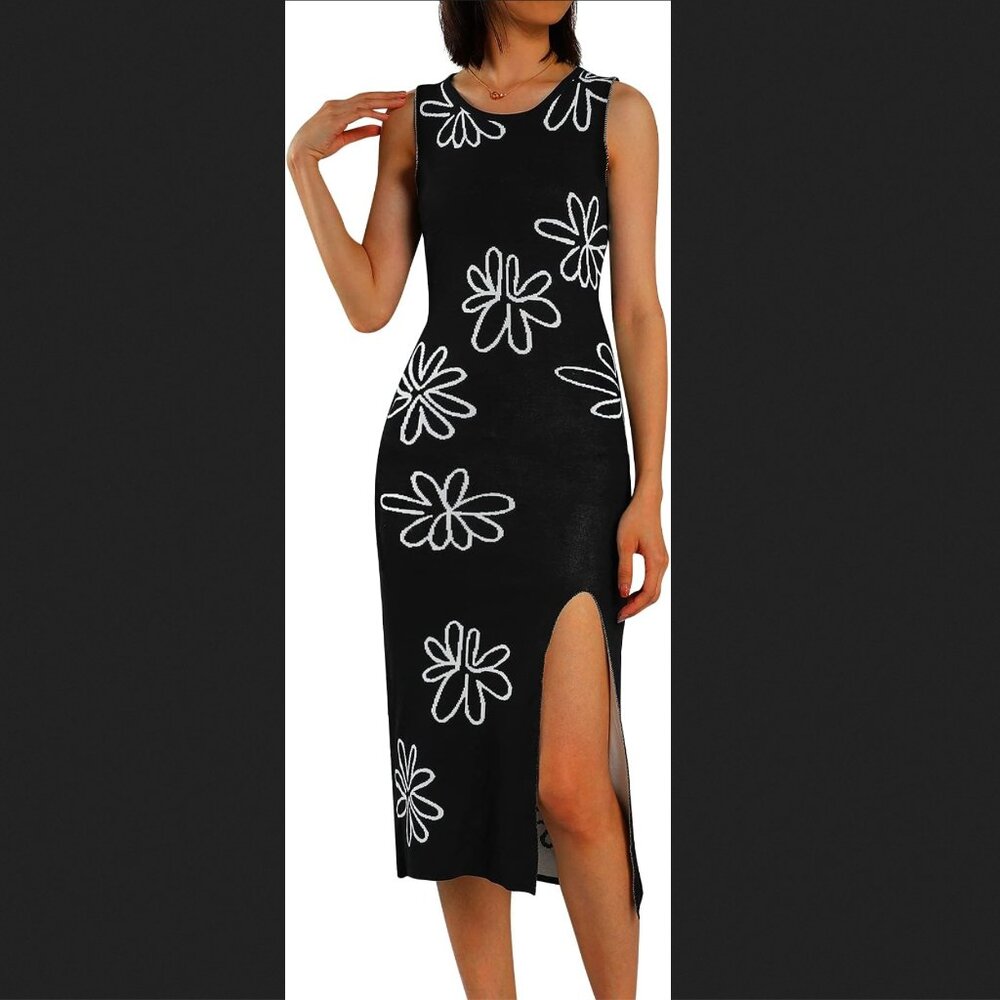 Floral Knit Bodycon Maxi Dress